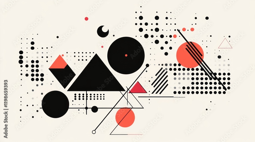 Poster ai-powered visuals with dots and triangle concepts.