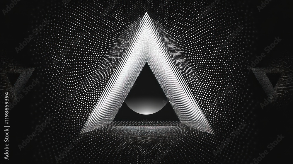 Poster ai-powered visuals with dots and triangle concepts.