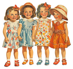PNG Illustration of children vintage girls photography.