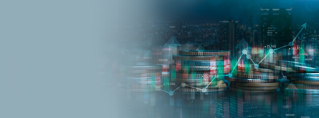 investment and finance concept, stack of coins with trading and investment chart. financial...