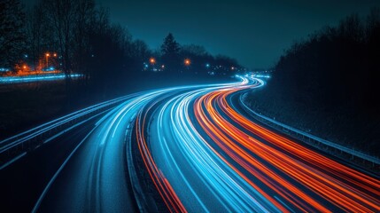 Artistic curved light trails in blue tones on black.