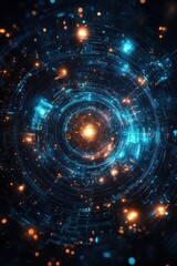 Obraz premium Abstract futuristic digital interface with vibrant blue and orange hues