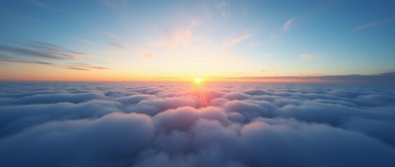 Fototapeta premium A radiant sky with sunlight, fluffy white clouds, and spreading rays, creating a majestic and peaceful natural scene