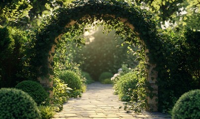 Sunlit garden path archway