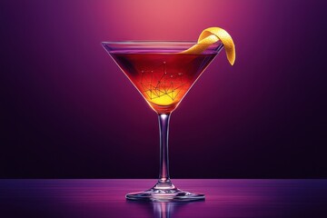 Elegant cocktail glass with an orange twist on a gradient background