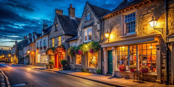 Night Photography: Charming Businesses on Lechlade's High Street, Gloucestershire, UK