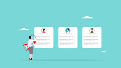 businesswoman selecting employee candidates to make business growth illustration. human resources recruitment or hiring new employee. staff recruitment for make good teamwork at business