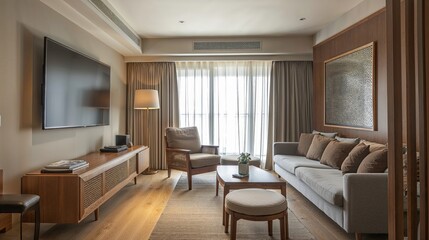 Generative AI, Minimalist Scandinavian Living Room with Natural Accents