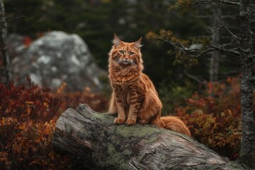 Obraz premium Majestic Maine Coon cat in Acadia National Park setting
