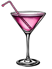 Valentine's Day Martini glass. Cocktail. Martini Glass. Red Alcoholic Beverage on White