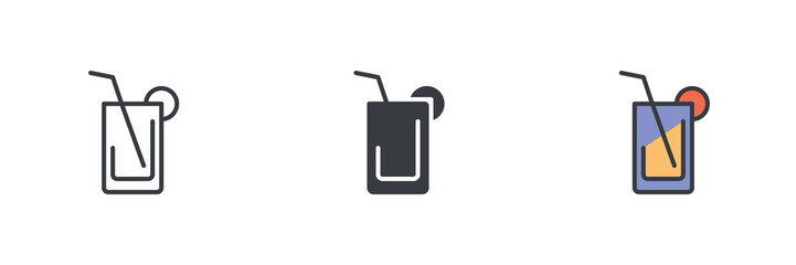 Juice glass with straw different style icon set