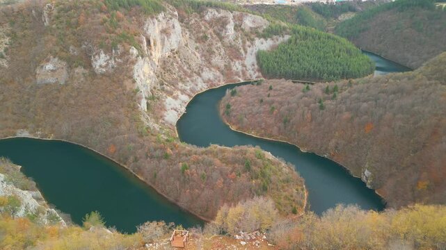 The Uvac River Canyon in Serbia in autumn - aerial view