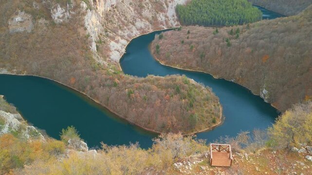The Uvac River Canyon in Serbia in autumn - aerial view