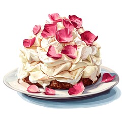 Delicious Rose Petal Cake on a Plate, a Whipped Cream Dessert.