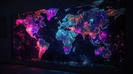 Creative binary dots forming a glowing world map.