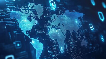 Cybersecurity-focused light blue world map concept.
