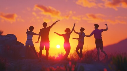 Fototapeta premium Dancing friends outdoors at sunset.