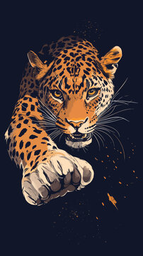 Dynamic Leopard Attack Illustration with Intense Slogan for T-Shirt Design
