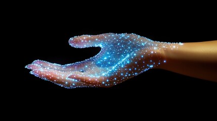 Digital network concept in a woman hand.