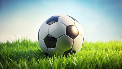 Fototapeta premium Soccer Ball on Grass, Isolated White Background - Stock Photo, Sports Photography, Green Field