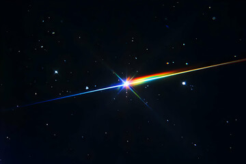 Abstract Background Shows Bright Rainbow Light Streaking Across Dark Space with Stars