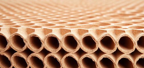 Close up of honeycomb cardboard showcasing its unique structure and texture, ideal for sustainable packaging solutions. This material is lightweight yet strong, perfect for various applications