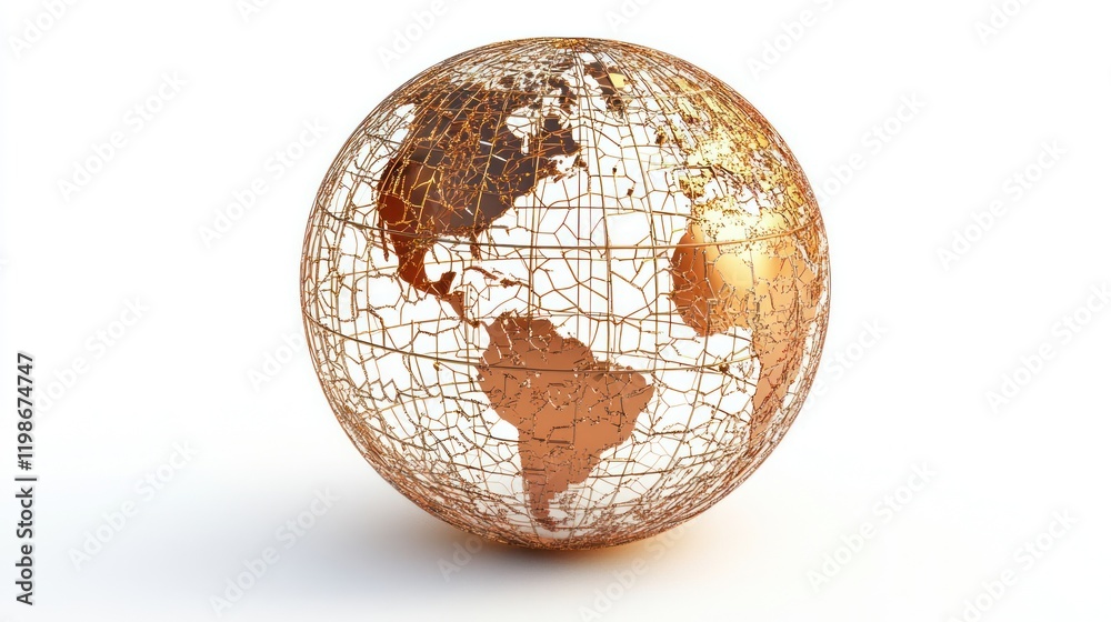 Poster global network rendered in 3d with dynamic depth on solid white background