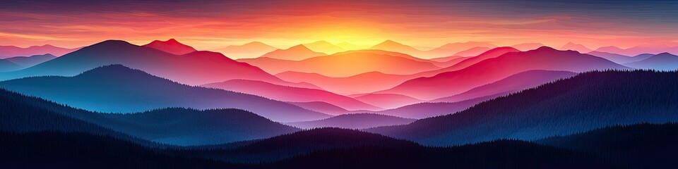 Obraz premium Vibrant Sunset Over Rolling Mountain Ranges