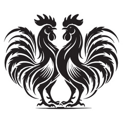 Silhouette design of two love roosters