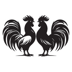 Silhouette design of two love roosters