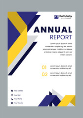 Blue and yellow vector abstract corporate business annual report design with modern and simple style