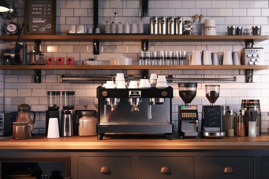 Detailed coffee brewing setup in a modern cafe environment with equipment