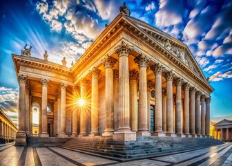 Obraz premium Panoramic View of Classic Building Facade with Majestic Columns