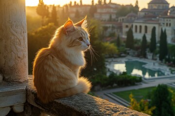 Majestic Turkish Angora cat on balcony at Ottoman palace