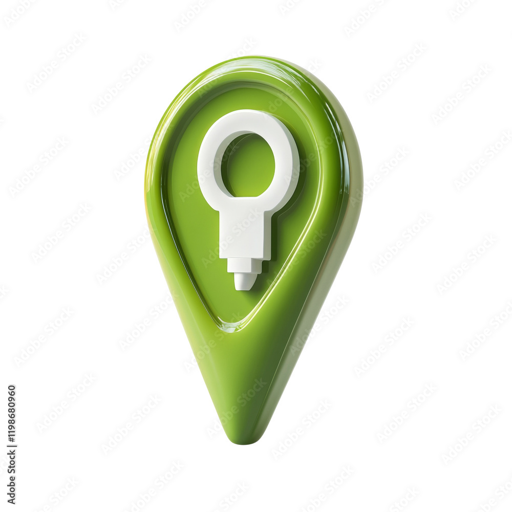 Poster A 3D rendered green map marker features a white lightbulb icon symbolizing a location related to ideas or innovation.