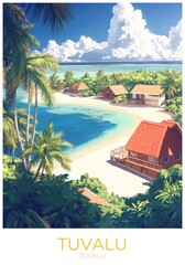 Tuvalu Tuvalu Travel Poster Flat Illustration Print Decor Gift Canvas Wall Art Gift