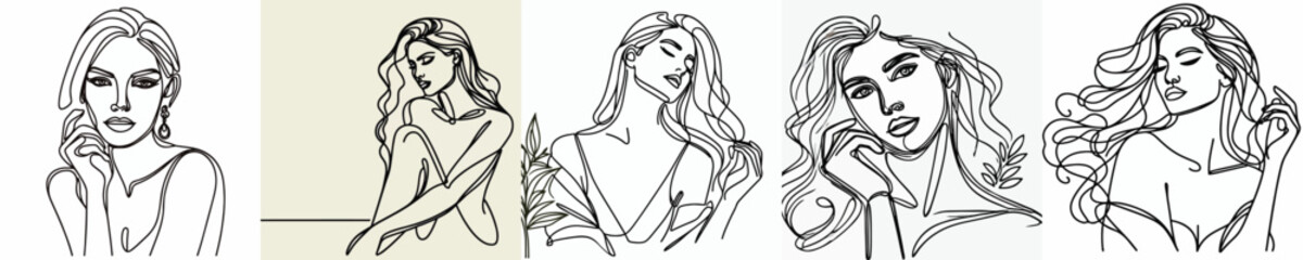 vector collection of women with continuous line style