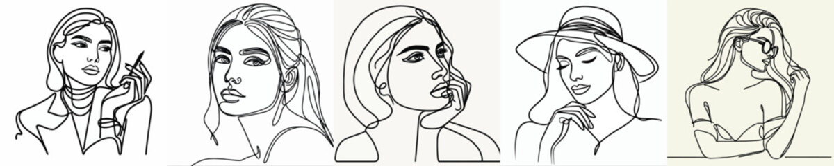 vector collection of women with continuous line style