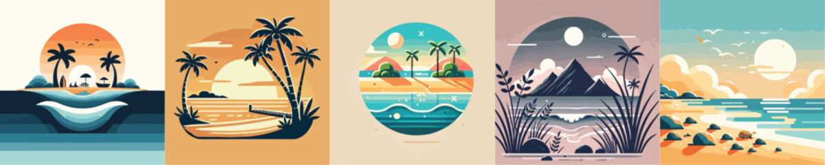 vector set of beautiful beach views