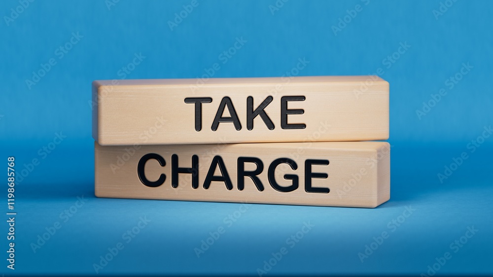 Fototapete take charge symbol. wooden blocks with words take charge.business and take charge concept. wooden cu