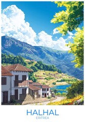 Halhal Eritrea Travel Poster Flat Illustration Print Decor Gift Canvas Wall Art Gift