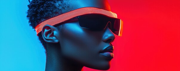 Vibrant portrait of a woman in futuristic neon lighting