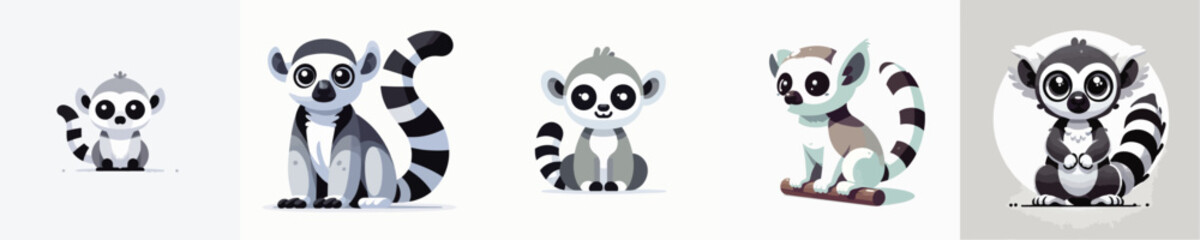 vector set of cute lemurs