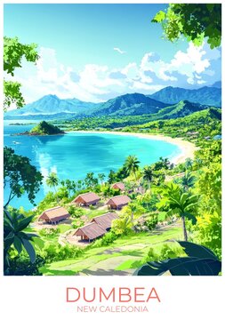 Dumbea New caledonia Travel Poster Flat Illustration Print Decor Gift Canvas Wall Art Gift