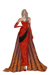 Digital fashion illustration woman in red dress