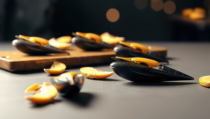 mussel meal on black background. Generative AI