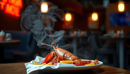 crawfish food on black background. Generative AI