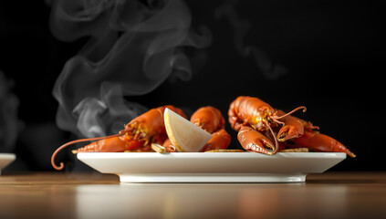 crawfish food on black background. Generative AI