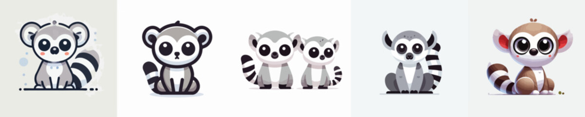vector set of cute lemurs