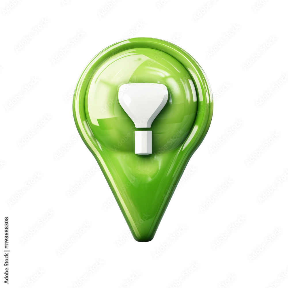 Poster a three dimensional green glossy map pin features a white filter icon in the center.